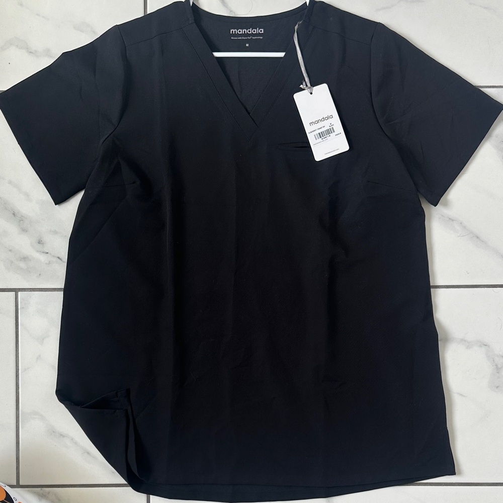 Mandala Women's Maternity Black V-Neck Short Sleeve Scrub Top